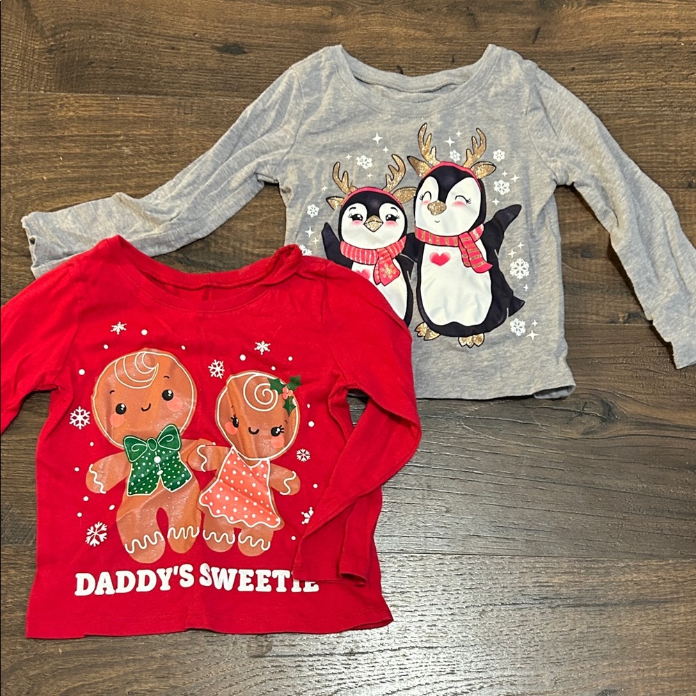 The Children's Place Red and Gray Holiday Long Sleeve Tees 18-24m